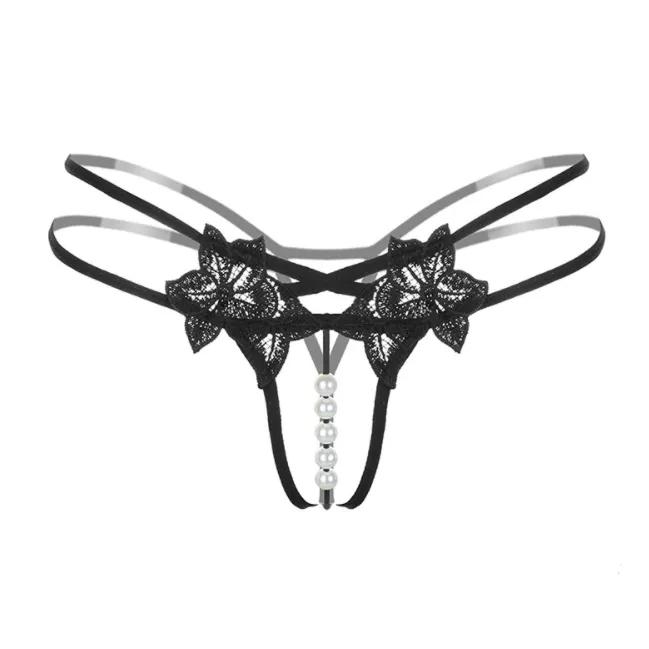 過激エロ 透け感 ビーズ付き アップリケ 透かし彫り 穴開き 瞬間脱着 Ｔバック・タンガ