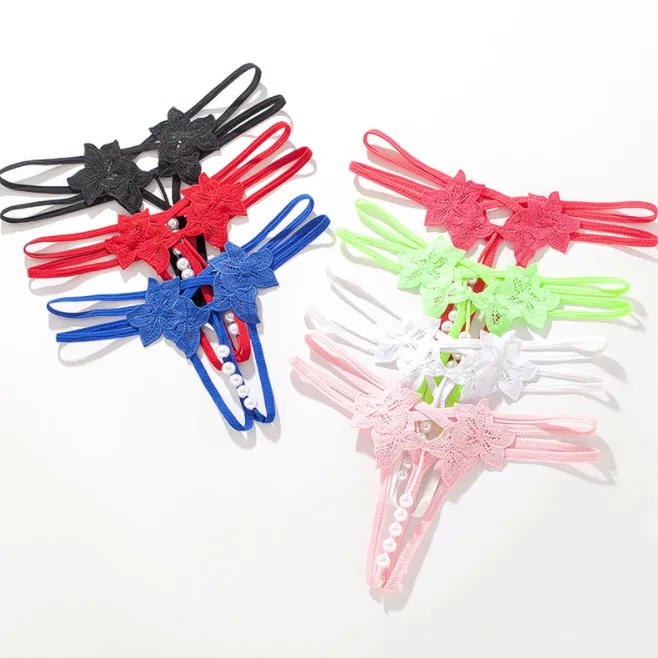 過激エロ 透け感 ビーズ付き アップリケ 透かし彫り 穴開き 瞬間脱着 Ｔバック・タンガ