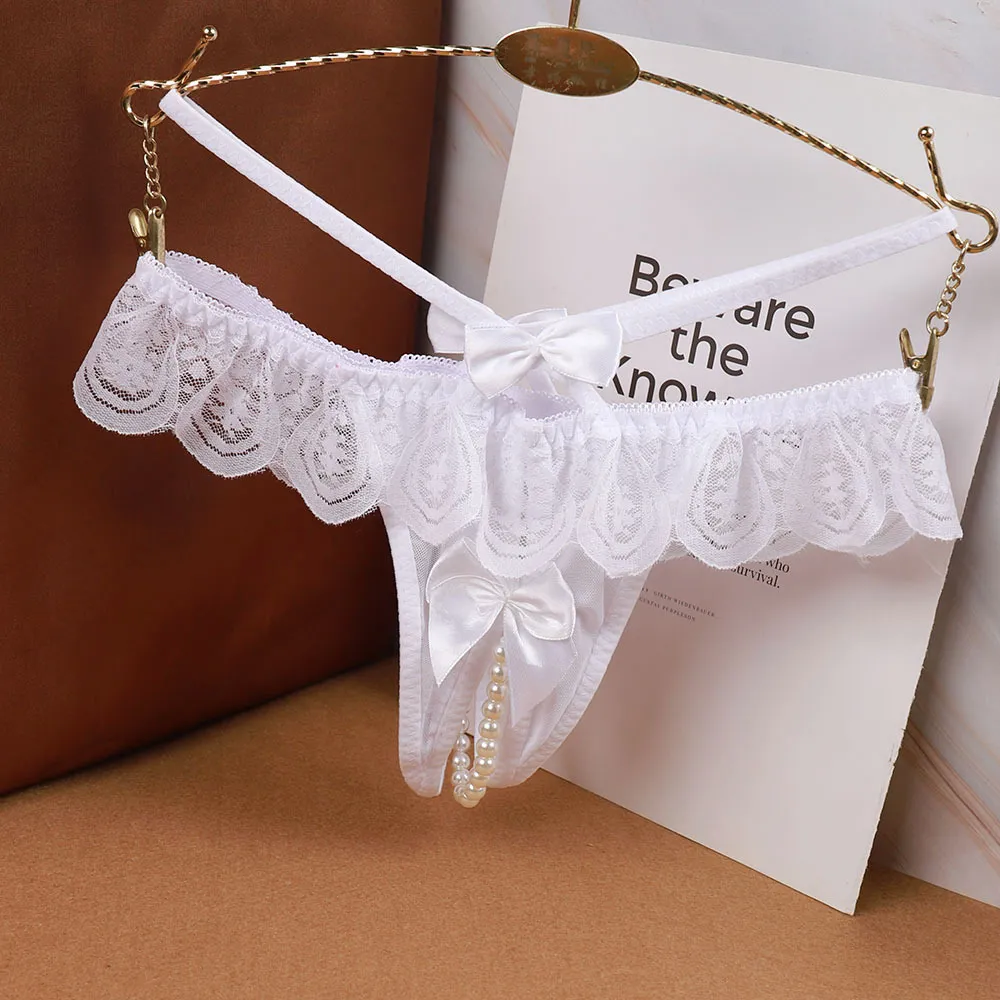 あざとい系女子マスト パール付き リボン 穴開き エロカワ 誘惑 Tバック・タンガ