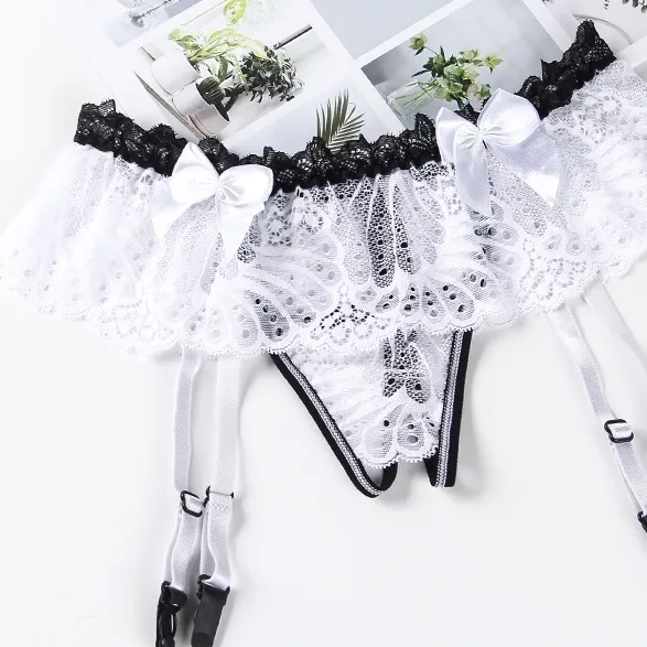 大人可愛い セクシー レース 穴開き 配色 リボン マンネリ解消 Tバック・タンガ