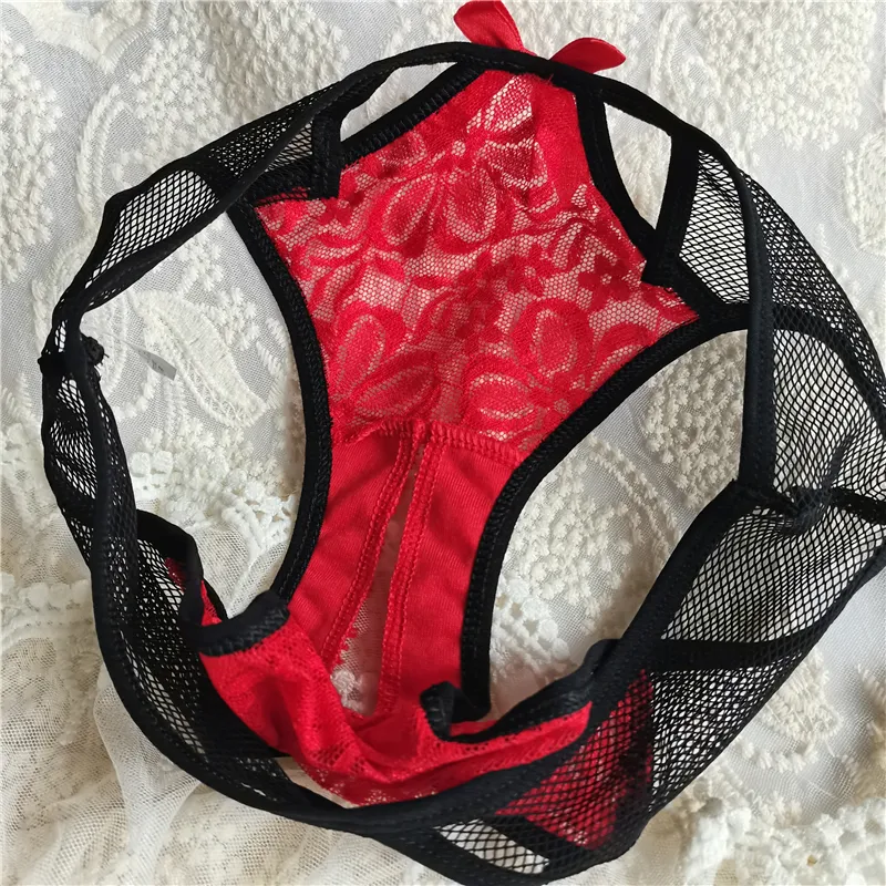 セクシー あざとい レース 穴開き リボン飾り メッシュ スケスケ Tバック・タンガ