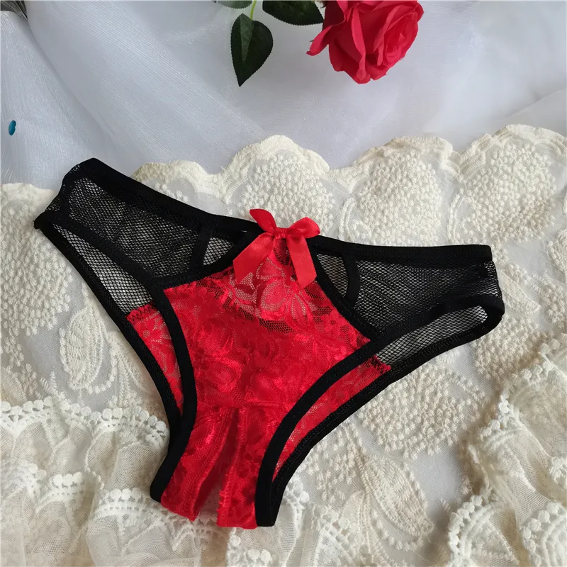 セクシー あざとい レース 穴開き リボン飾り メッシュ スケスケ Tバック・タンガ