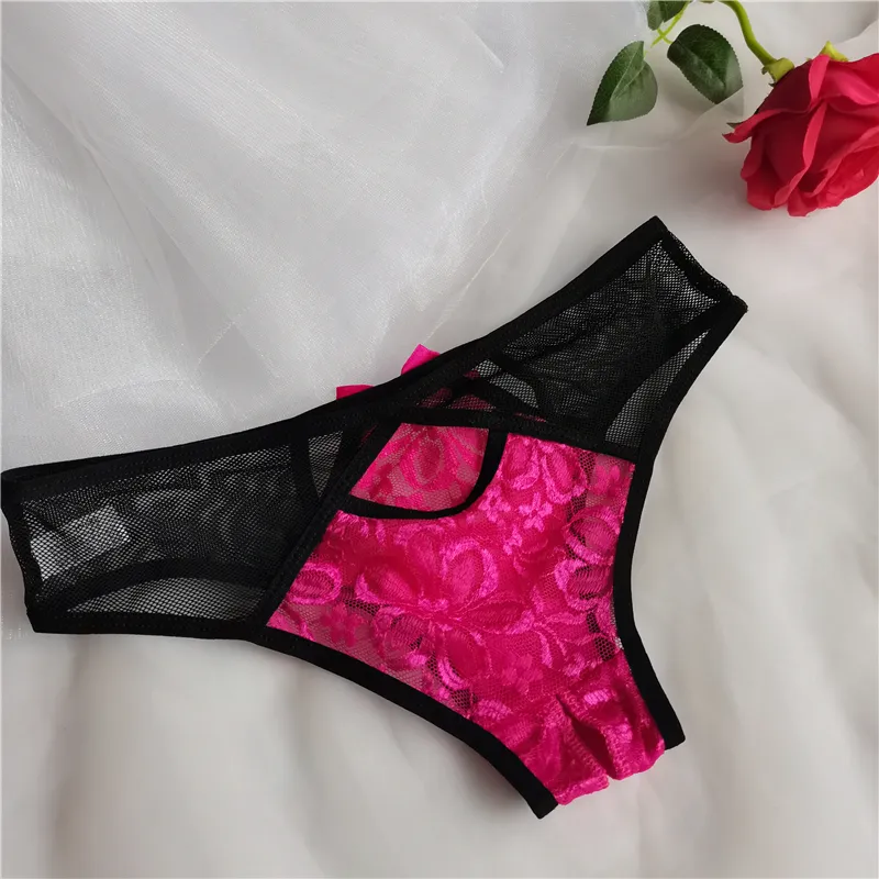 セクシー あざとい レース 穴開き リボン飾り メッシュ スケスケ Tバック・タンガ