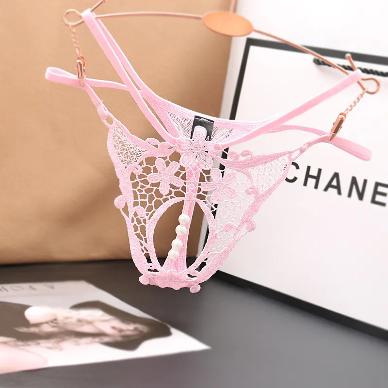 人気を独占中♡ 6色 華やか 刺繍 レース お尻オープン 真珠·パール付き 過激 Tバック・タンガ