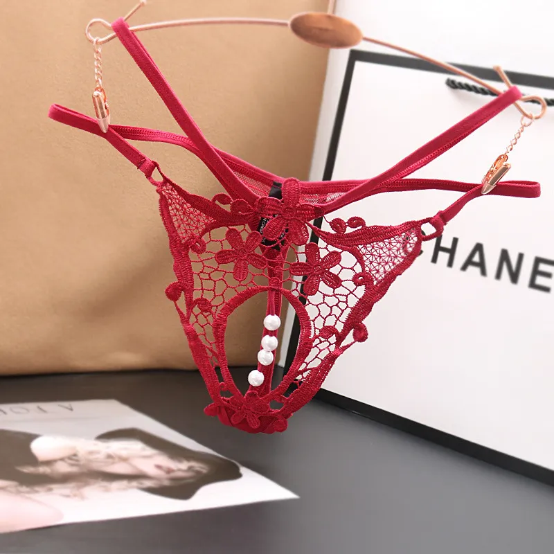 人気を独占中♡ 6色 華やか 刺繍 レース お尻オープン 真珠·パール付き 過激 Tバック・タンガ