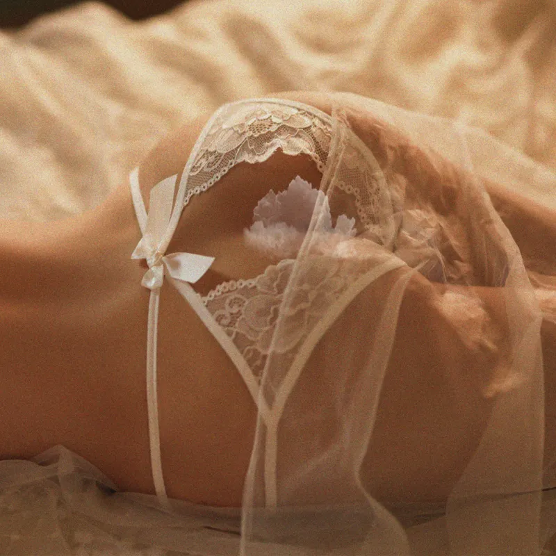 エロい穴開き  透かし彫り スケスケ 肌着 レース 切り替え リボン 誘惑的 Tバック・タンガ