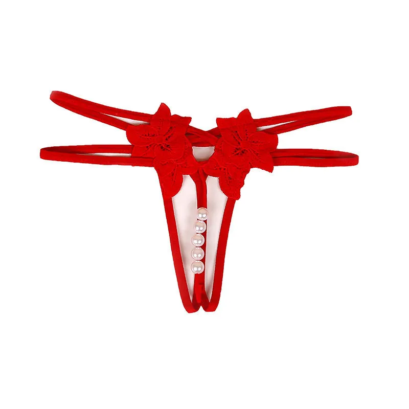 興奮を煽り 透かし彫り 素肌が透ける 真珠·パール付き セクシー お尻全開 Tバック・タンガ