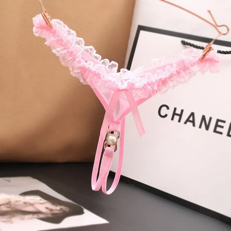 大人女子系 ビーズ付き レース 金属飾り ステルス 穴開き 過激エロ Ｔバック・タンガ