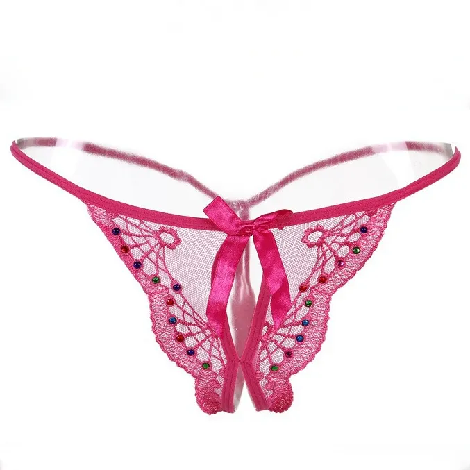 上品な可愛さ 透け感 レース お股オープン ラインストーン 誘惑 セクシー Ｔバック・タンガ