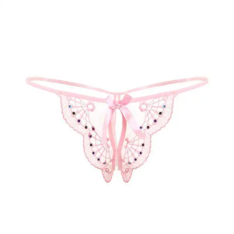 圧倒的セクシー ラインストーン飾り エロい 穴開き レース 蝶 スケスケ 露出 Tバック・タンガ