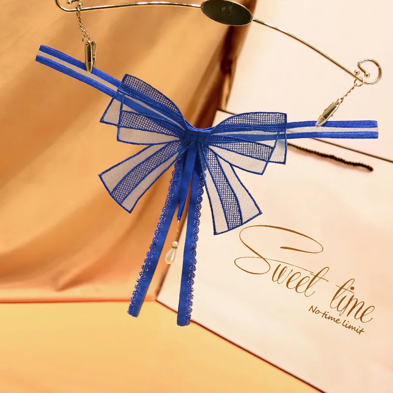 色気漂うする 全7色 リボンのデザイン 穴開き セクシー 刺繡 ビーズ付き Ｔバック・タンガ