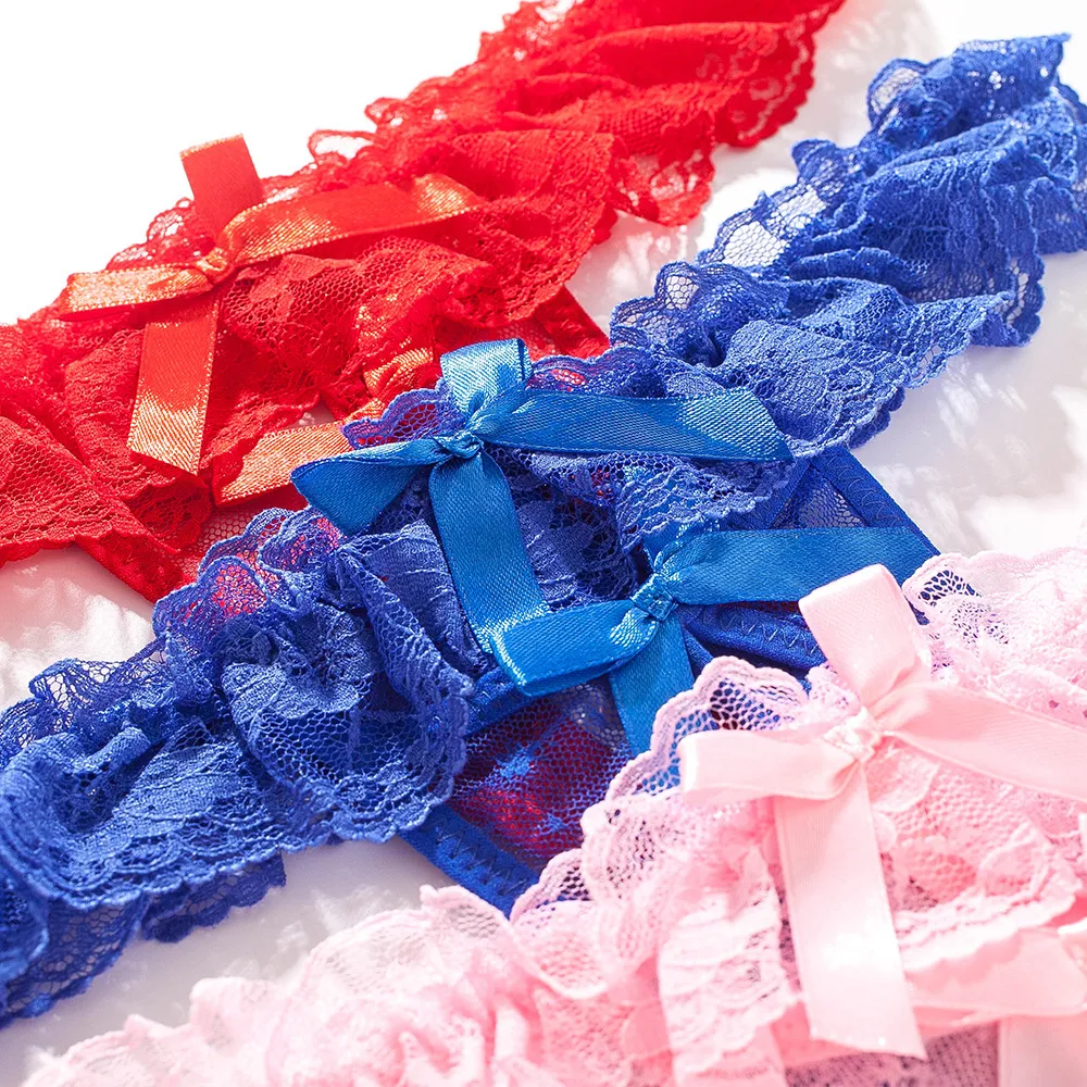 ビーズ飾り 全6色 レース エロ可愛い 露出 リボン 穴開き セクシー 過激 Tバック・タンガ