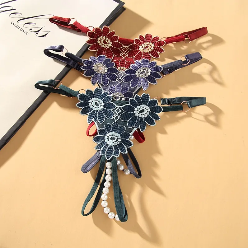 夜の営み セクシー エッチ マンネリ解消 ビーズ付き 刺繡 遊び心 Ｔバック・タンガ