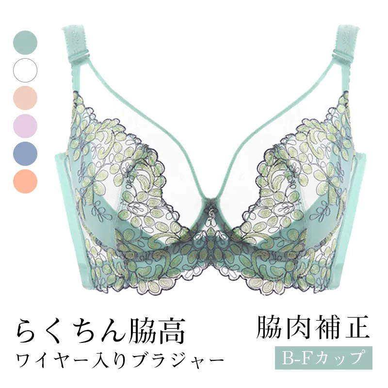 （B-Fカップ）刺繡 大きいサイズ レース 調整可能 ワイヤー入り ブラジャー