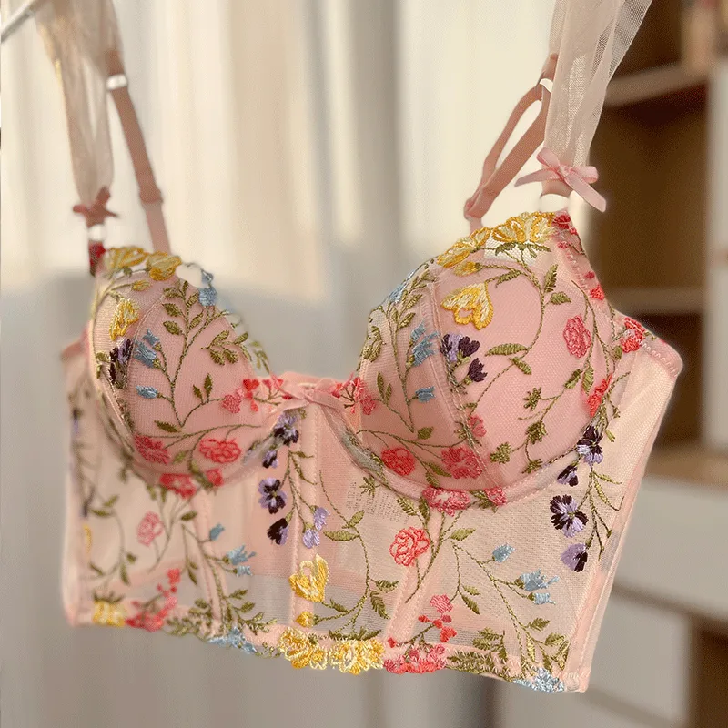 絶対欲しい 花模様 刺繍 A-Cカップ 花柄 ワイヤー入り 着瘦せ 谷間メイク ブラジャー