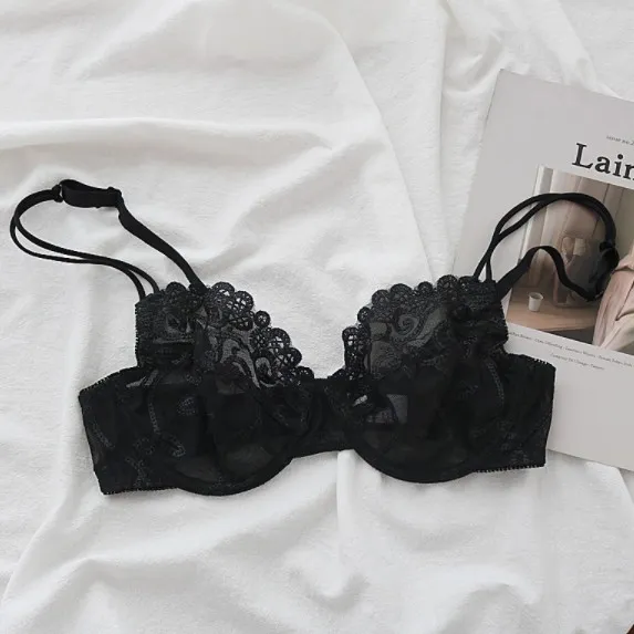 セクシー レース 刺繡 ワイヤー入り B-Fカップ 透け透け 超薄め ブラジャー