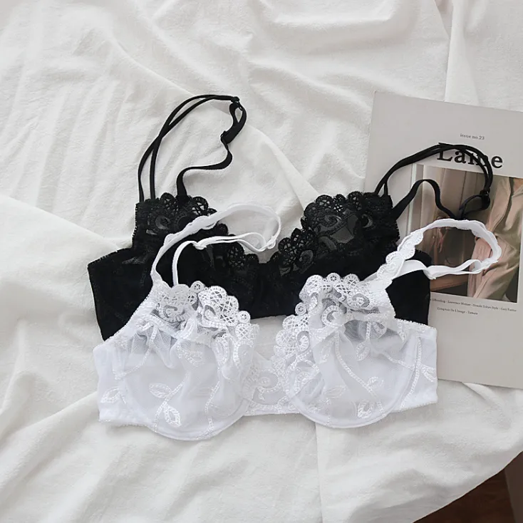セクシー レース 刺繡 ワイヤー入り B-Fカップ 透け透け 超薄め ブラジャー