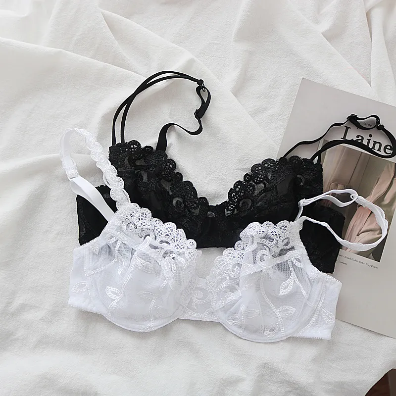 セクシー レース 刺繡 ワイヤー入り B-Fカップ 透け透け 超薄め ブラジャー