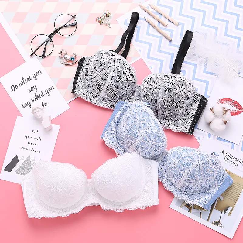 （A-Bカップ）しっかり盛れる ファッション 花柄あり ワイヤー入り 後ろホック キュート ブラ・ショーツセット