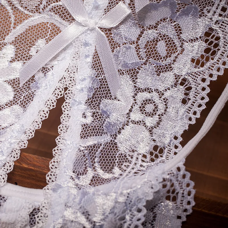 誘惑 総レース 穴開き リボン付き セクシー 過激エロ 透け透け Ｔバック・タンガ