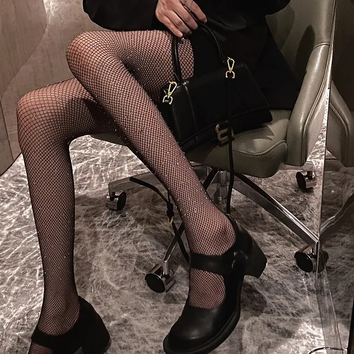 セクシー レース 透かし彫り ラインストーン パンティストッキング