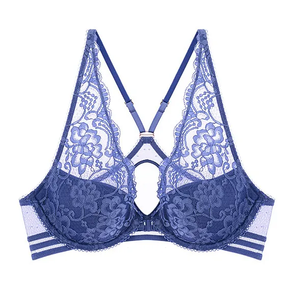 レトロ レース 背中魅せ フロントホック ワイヤー入り A-Cカップ 薄い ブラジャー