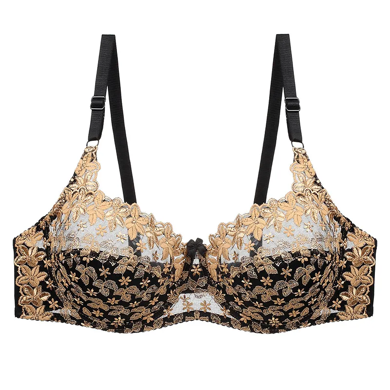見逃し厳禁 超薄い C-Dカップ 花柄 谷間メイク ワイヤー入り 透け感 切り替えブラジャー