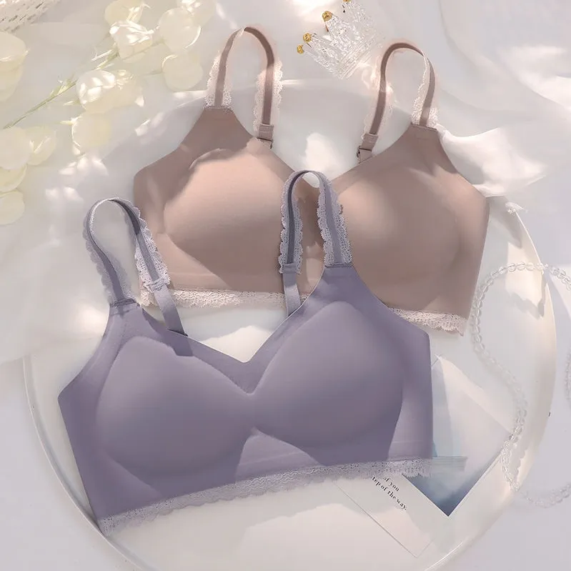 (A-Cカップ)  シンプル かわいい 後ろホック ナイト用 ノンワイヤー ブラ・ショーツセット