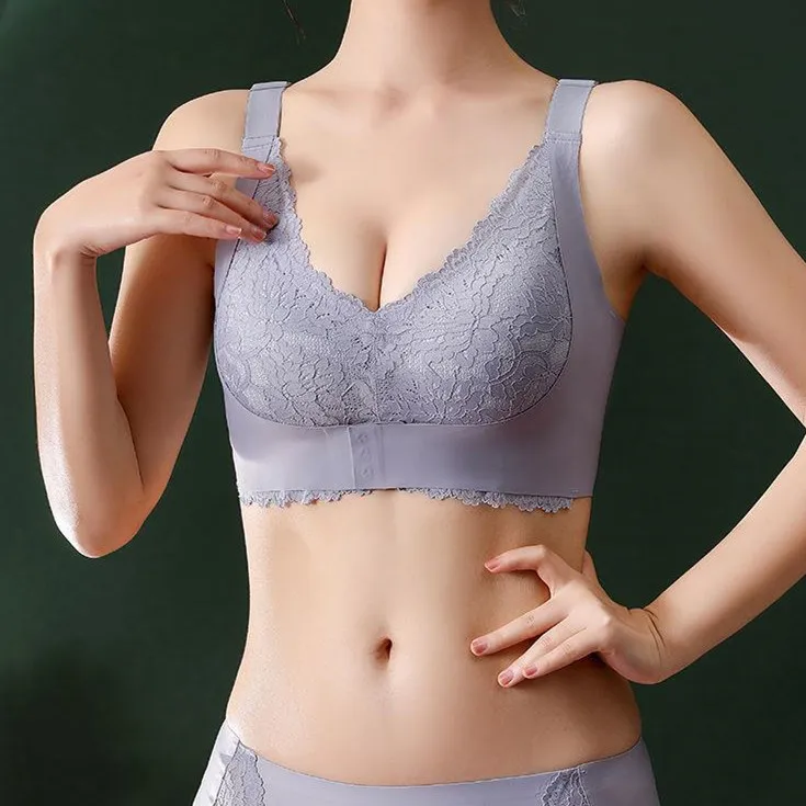 大きいサイズも揃えた 前ホック 夜用ブラ ノンワイヤー レース 切り替え サポート感 肌触りいい ナイトブラ