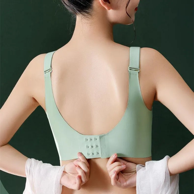 大きいサイズも揃えた 前ホック 夜用ブラ ノンワイヤー レース 切り替え サポート感 肌触りいい ナイトブラ