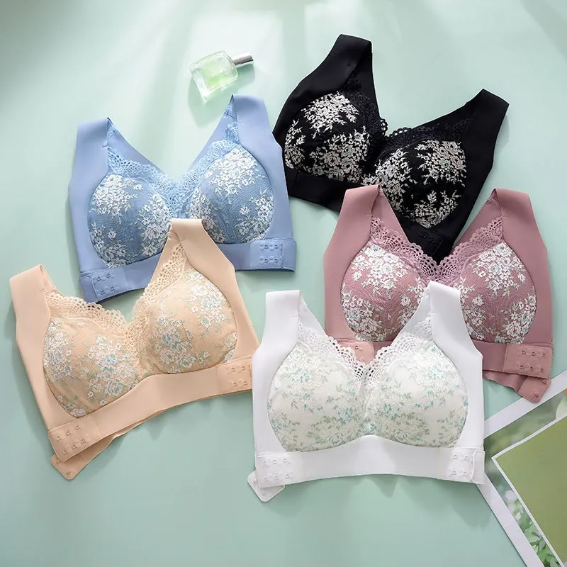 B-Eカップ 体型補正 レース 切り替え フロントホック 寄せ上げ ハミ肉ゼロ 配色 ノンワイヤー　ナイトブラ