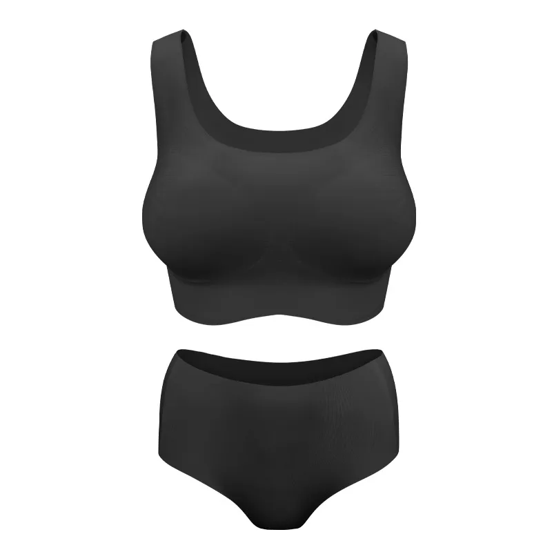 ノームコア シームレス 無地 A-Cカップ ノンワイヤー ナイト用 スポーツ風 ブラ・ショーツセット