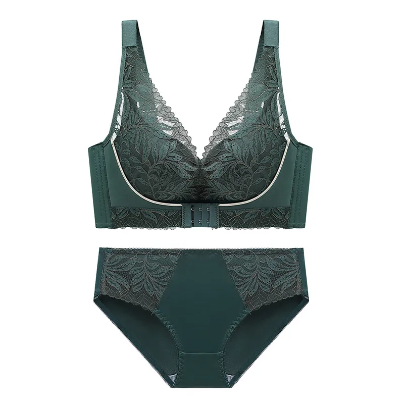 深い谷間 レース ノンワイヤー A-Cカップ 補正 楽盛 脇スッキリ 前開き ブラ・ショーツセット