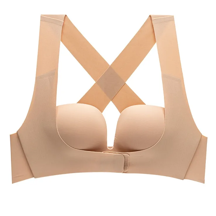 厳選素材 美胸メイク 前ホック 昼夜兼用  姿勢矯正 ノンワイヤー 補正下着 マジックシール ナイトブラ