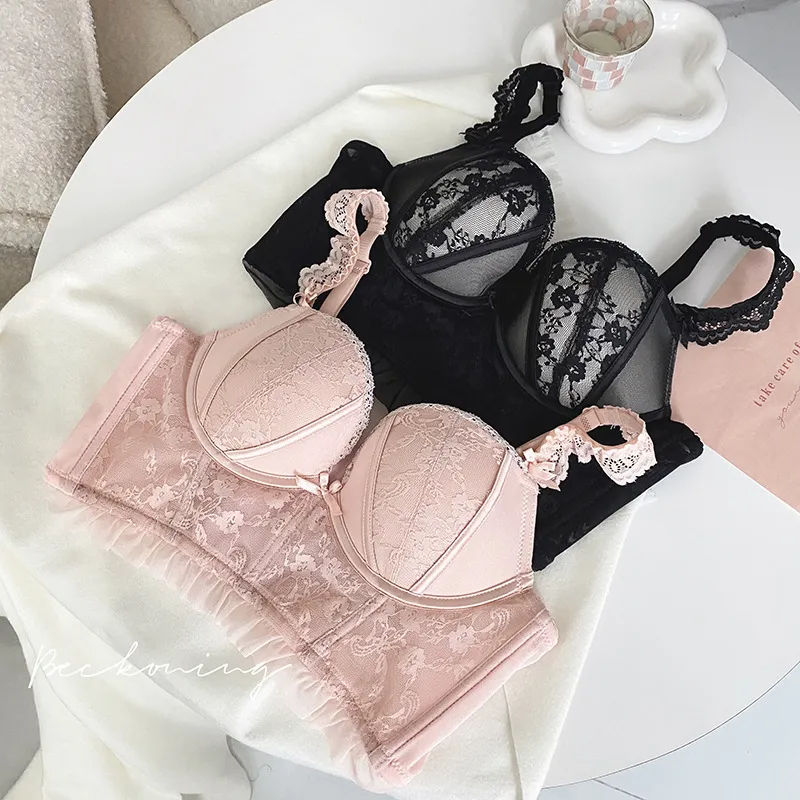 気質アップ 谷間メイク 美胸 ソフトワイヤー B-Cカップ リボン レース  ブラジャー