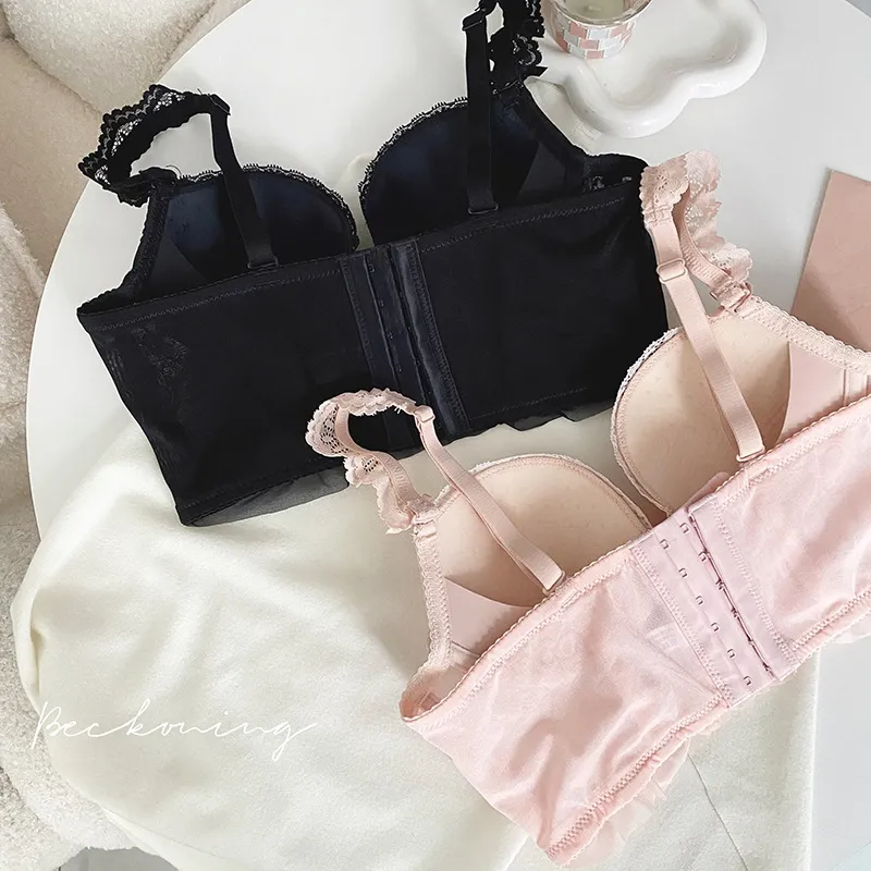 気質アップ 谷間メイク 美胸 ソフトワイヤー B-Cカップ リボン レース  ブラジャー