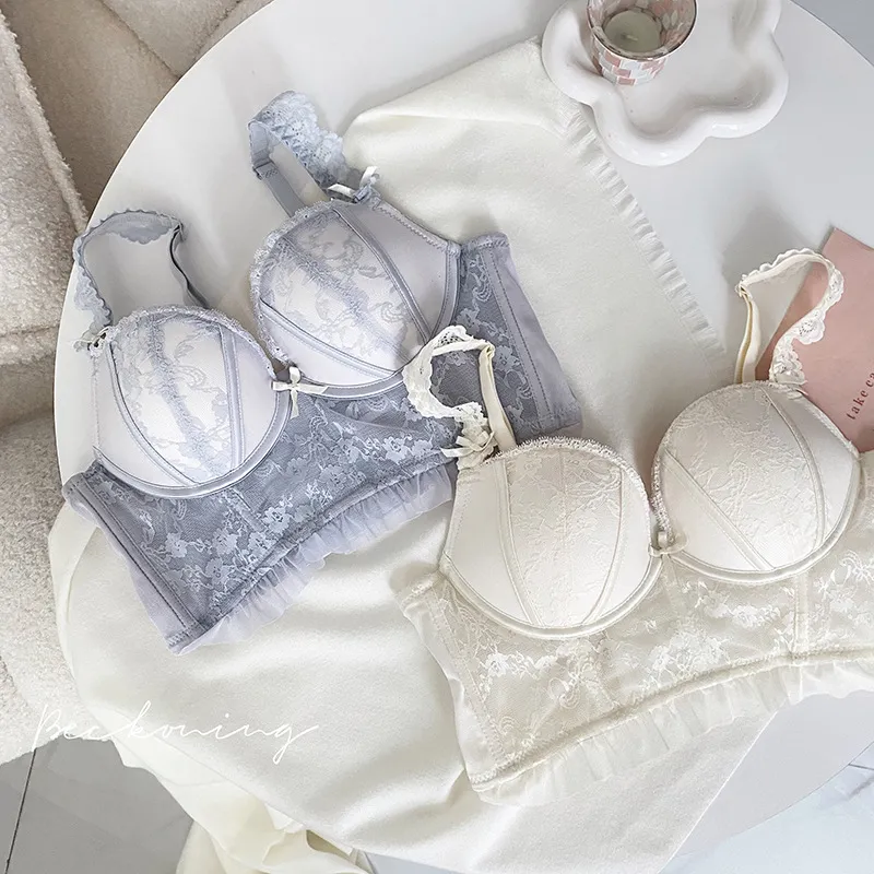 気質アップ 谷間メイク 美胸 ソフトワイヤー B-Cカップ リボン レース  ブラジャー
