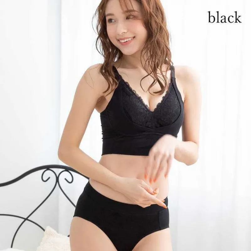 【下垂防止】盛れる ナイトブラ A-Bカップ ノンワイヤー レース 育乳 ブラ・ショーツセット