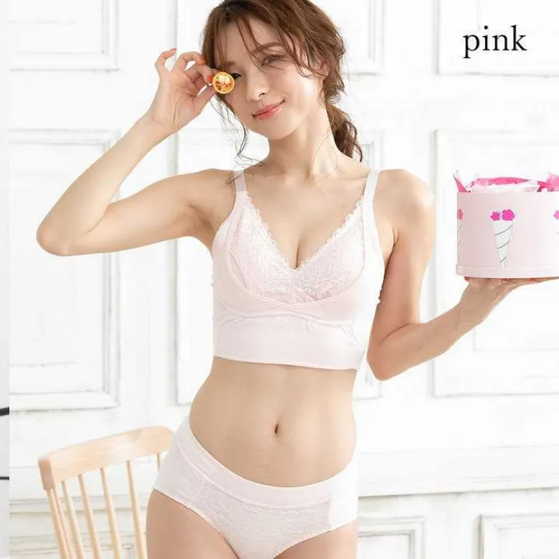 【下垂防止】盛れる ナイトブラ A-Bカップ ノンワイヤー レース 育乳 ブラ・ショーツセット