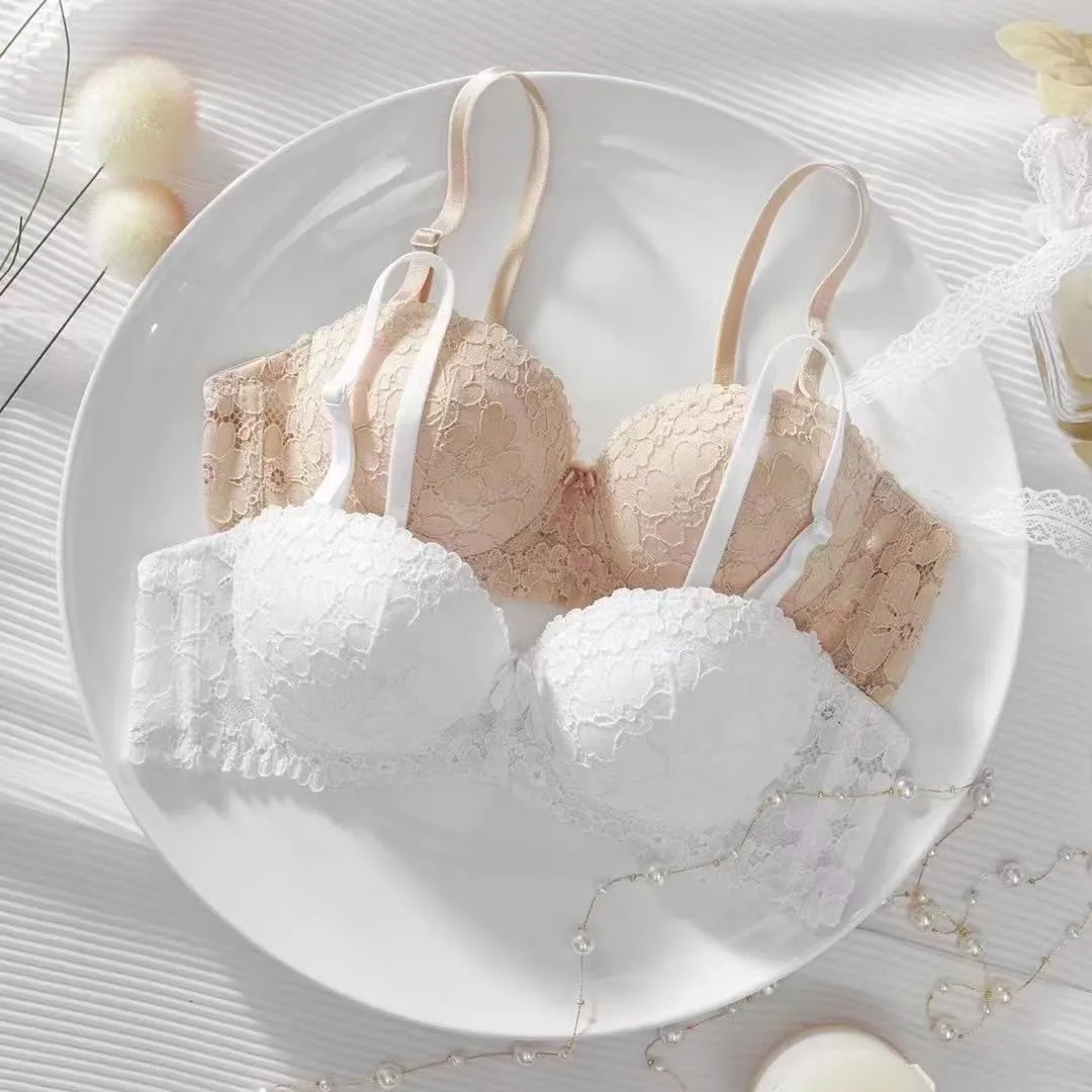 花柄レース エレガント ワイヤー入り A-Bカップ 1/2カップ 美胸 ブラジャー