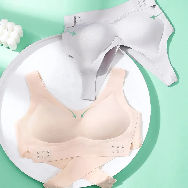 補正下着 美胸メイク サポート感 育乳 チラリ防止 前ホック 夜用ブラ ノンワイヤー ナイトブラ