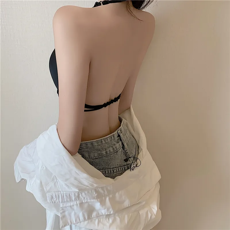 シンプル 3色展開 フロントホック シームレス ホルターネック ワイヤー入り A-Bカップ ブラジャー