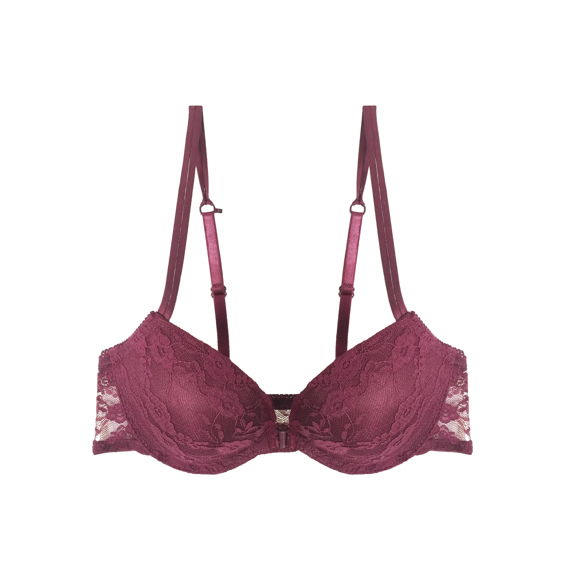 (A-Bカップ）シンプル シームレス フロントホック レース ワイヤー入り ブラジャー