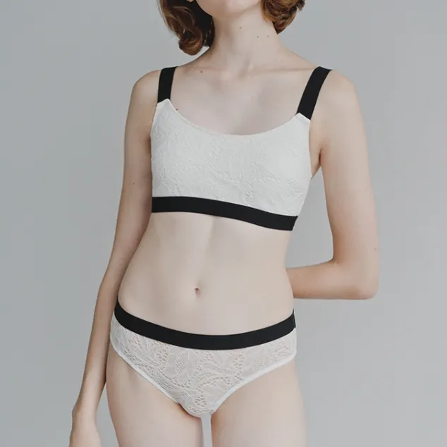カジュアル レース 配色 ノンワイヤー A-Cカップ ナイト用 つけ心地 薄手 ブラ・ショーツセット