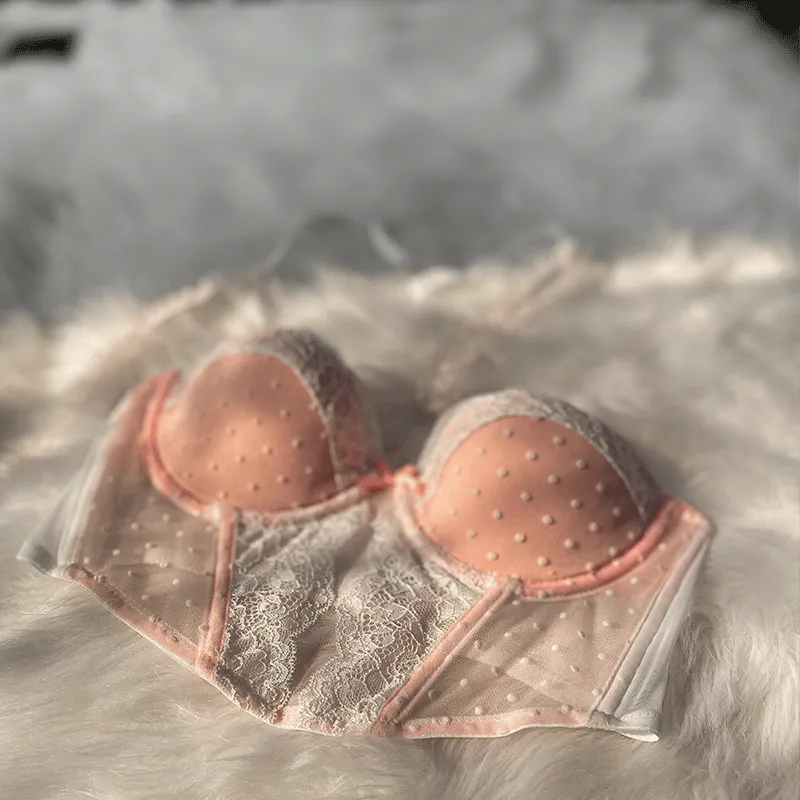 可愛いデザイン ドット柄  A-Cカップ 谷間メイク ワイヤー入り 着瘦せ 切り替え ブラジャー