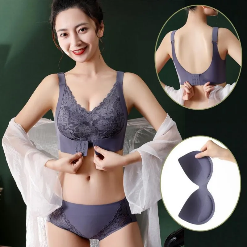 離れ乳改善 太いストラップ 安定性 ナイト用 A-Cカップ ノンワイヤー ブラ・ショーツセット