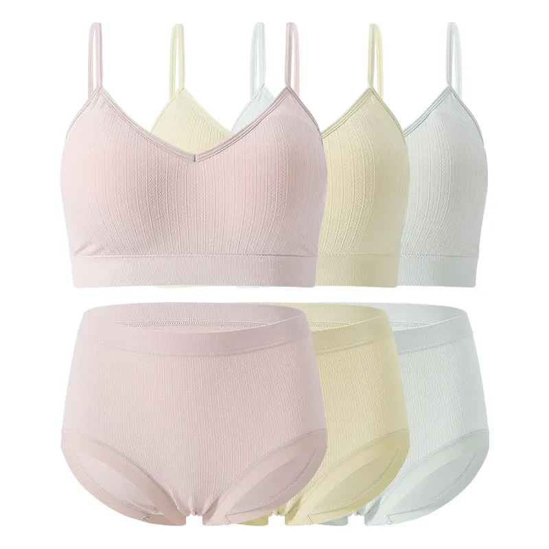 定番 5色展開 スポーツ ナイト用 育乳 美胸 ノンワイヤー ストレスフリー ブラ・ショーツセット