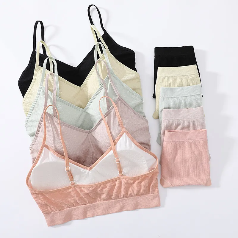 定番 5色展開 スポーツ ナイト用 育乳 美胸 ノンワイヤー ストレスフリー ブラ・ショーツセット