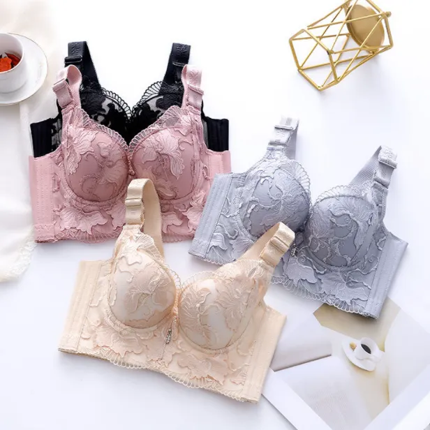 ソフトワイヤー 大人可愛い レース 切り替え 胸大きく見え B-Cカップ ブラジャー