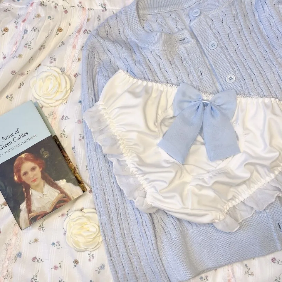 乙女心を擽る 絶対可愛い レース 切り替え リボン 透かし彫り スタンダードショーツ